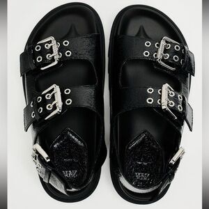 Zara Black Lug Sandals with Silver Buckles